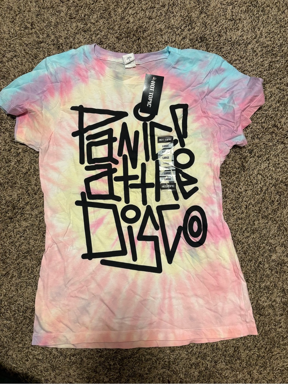Hot Topic Pastel Tie-Dye Tee with Black Graphic